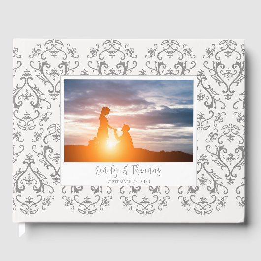 Classic Wedding Elegant Damask Pattern Gray Gastenboek (Voorkant)
