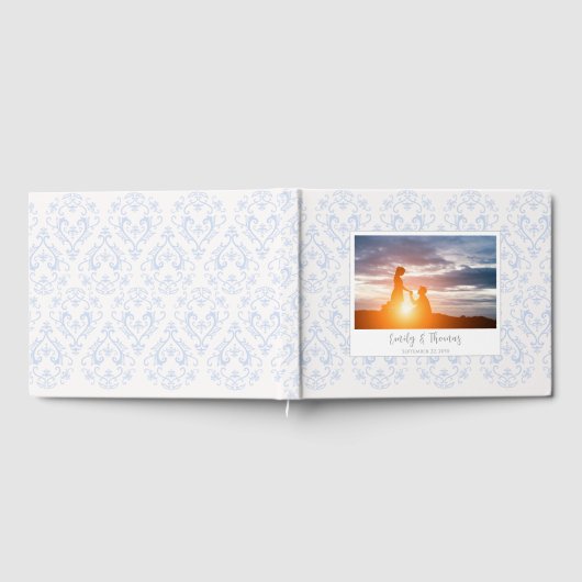 Classic Wedding Elegant Damask Pattern Light Blue Gastenboek (Volledig)