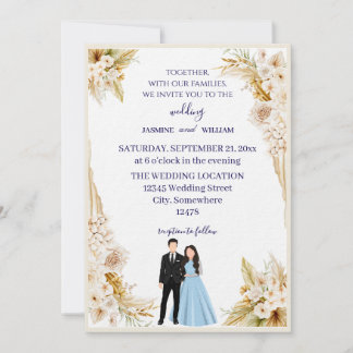 Classic wedding invitation in beige and gold kaart