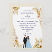 Classic wedding invitation in beige and gold kaart (Voorkant / Achterkant)