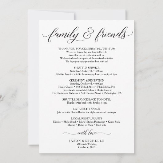 Classic Wedding Itinerary - Weddenschap Welkomstfa Kaart (Voorkant)