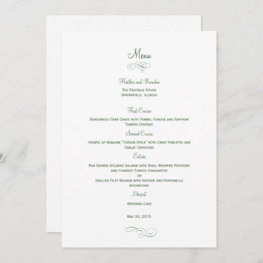 Classic Wedding Menu Kaart - (Groen) Menu Kaarten (Voorkant / Achterkant)