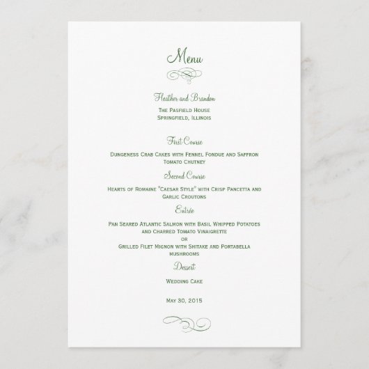 Classic Wedding Menu Kaart - (Groen) Menu Kaarten (Voorkant)