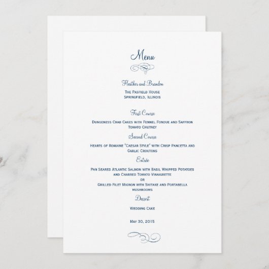 Classic Wedding Menu Kaart - (Navy) Menu Kaarten (Voorkant / Achterkant)