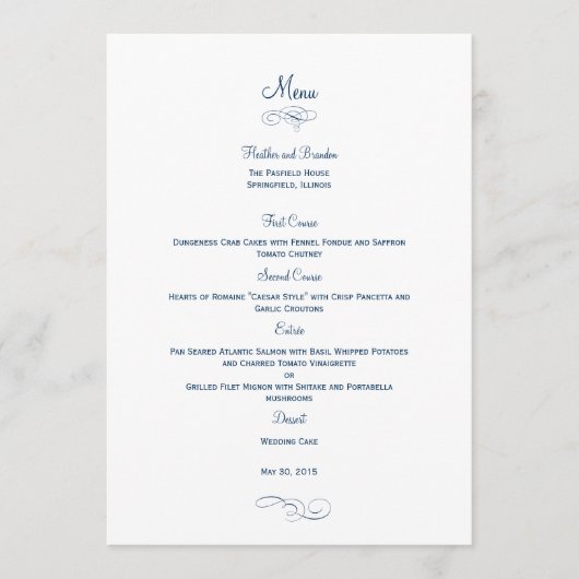 Classic Wedding Menu Kaart - (Navy) Menu Kaarten (Voorkant)