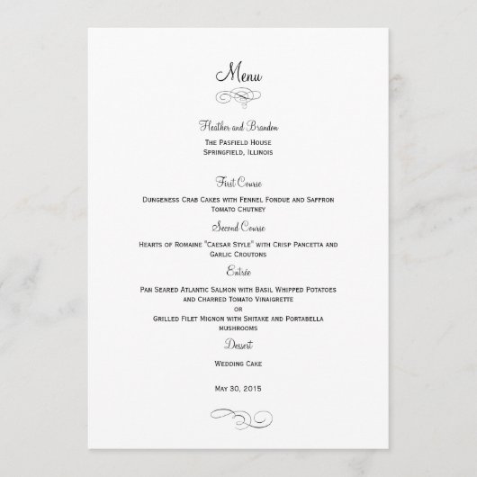 Classic Wedding Menu Kaart - Zwart (Voorkant)