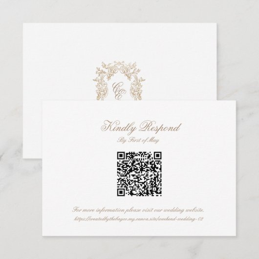 Classic Wedding Monogram Crest QR code RSVP Card Kaartje (Voorkant / Achterkant)