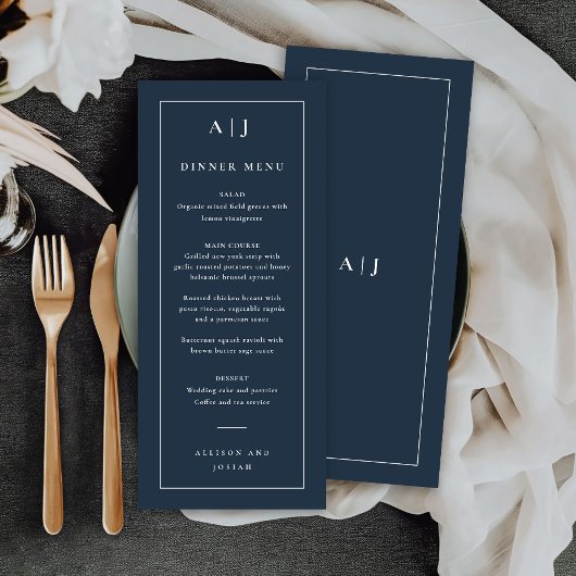 Classic wedding monogram dinner menu