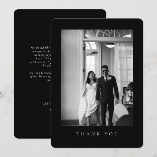 Classic Wedding Photo Black Rounded Thank You Card Bedankkaart (Voorkant / Achterkant)