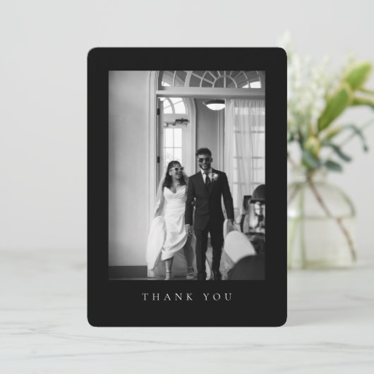 Classic Wedding Photo Black Rounded Thank You Card Bedankkaart (Staand voorkant)