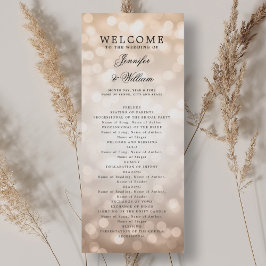 Classic Wedding Program Roos Gold Bokeh Lights Kaart