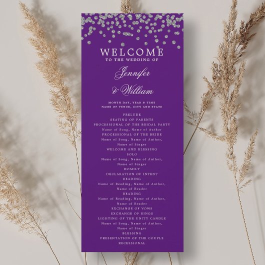 Classic Wedding Programma Confetti Zilver Paarse