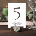 Classic Wedding Reception Table Number Card Kaart<br><div class="desc">Add a refined touch to your reception tables with this elegant wedding table number sign featuring a classic monogram crest. The design pairs a large, graceful table number with a delicate botanical crest monogram beneath it, creating a sophisticated and balanced layout that complements formal and romantic wedding décor. The minimalist...</div>