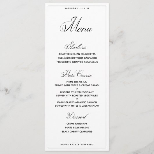 Classic Wedding Script Only Dinner Menu (Voorkant)