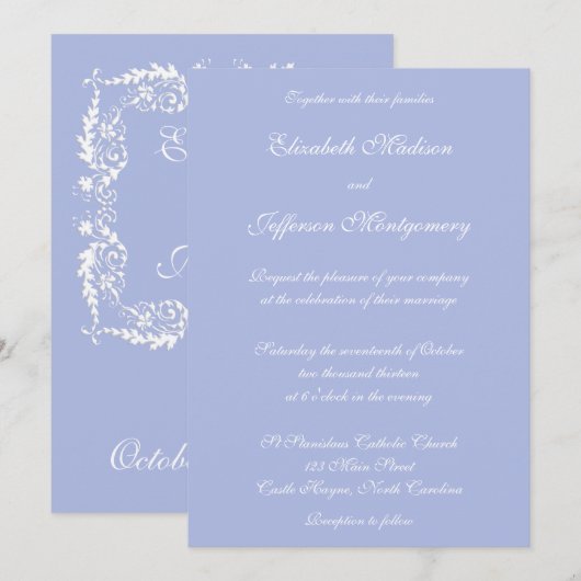 Classic Wedgewood Blue 2 Wedding Invitation Kaart (Voorkant / Achterkant)