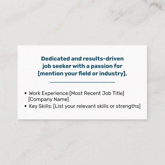 Classic Werkzoekende Logo Sjabloon Eenvoudig Minim Visitekaartje (Achterkant)