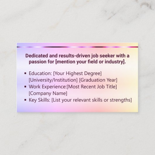 Classic Werkzoekende Rainbow Ombre Elegant Roos Go Visitekaartje (Achterkant)