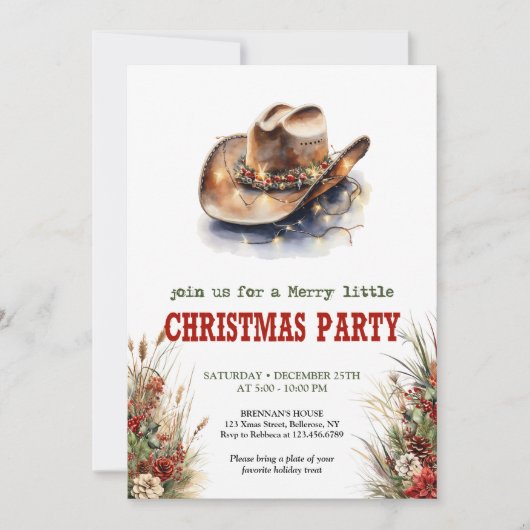 Classic Western Christmas party editable invites Kaart (Voorkant)