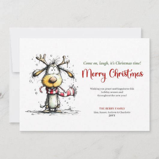 Classic whimsical reindeer Christmas greeting card Feestdagenkaart (Voorkant)