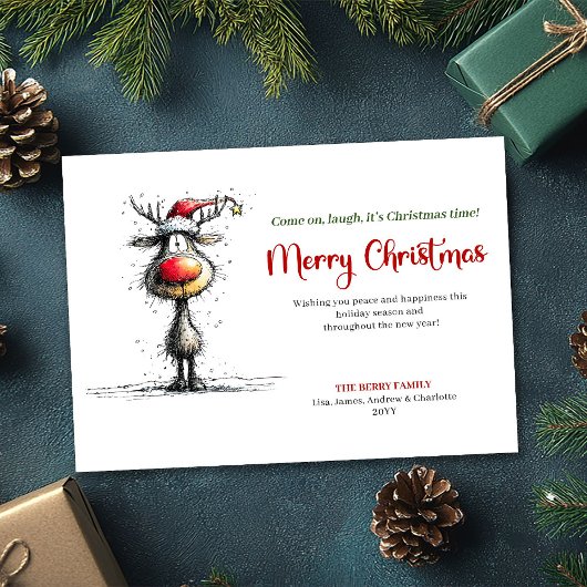 Classic Whimsical Reindeer Christmas Greeting Feestdagenkaart