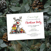 Classic whimsical reindeer Christmas party invite Kaart