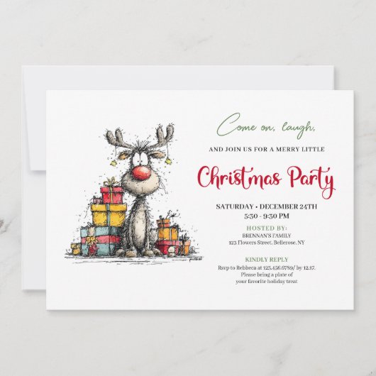 Classic whimsical reindeer Christmas party invite Kaart (Voorkant)