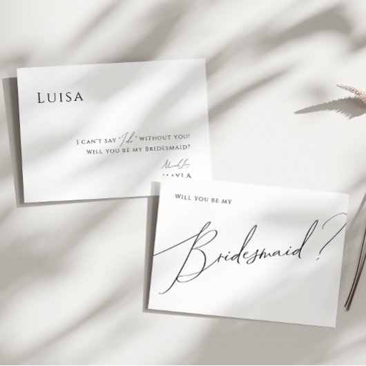 Classic Whimsical Script Bridesmaid Proposal Kaart