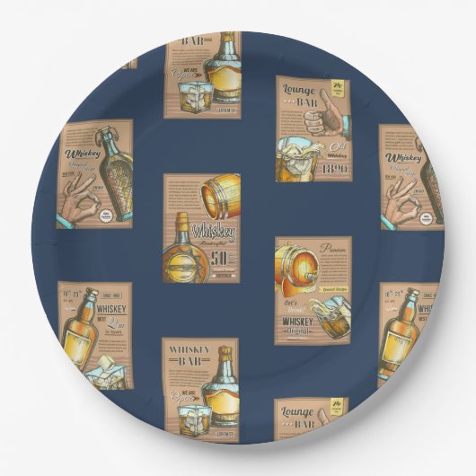 Classic Whiskey Bar Poster Pattern Papieren Bordje (Voorkant)