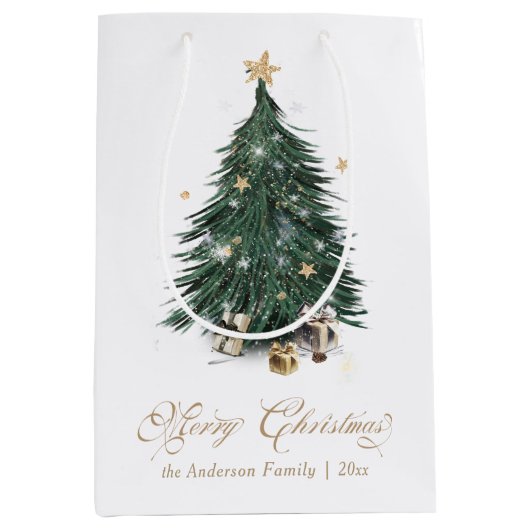 Classic White and Gold Christmas Medium Cadeauzakje (Voorkant)