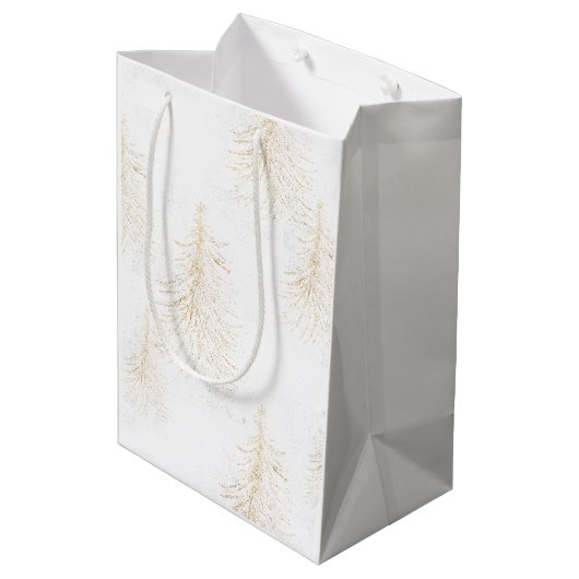 Classic White and Gold Christmas Medium Cadeauzakje (Achterkant Gekanteld)