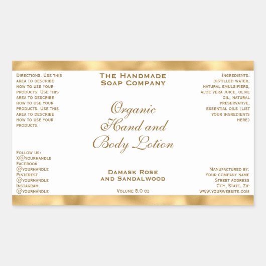 Classic White and Gold Foil Cosmetics Bottle Label (Voorkant)