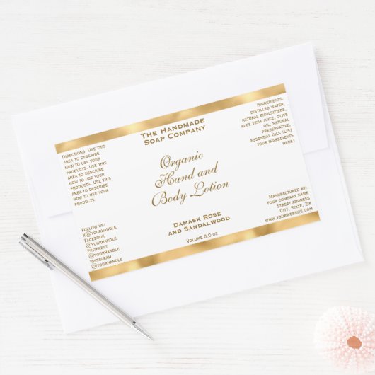 Classic White and Gold Foil Cosmetics Bottle Label (Envelop)