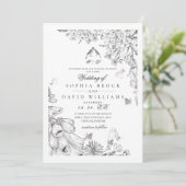 Classic White Black Botanical Wedding  Kaart (Staand voorkant)