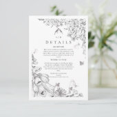 Classic White Black Floral Wedding  Informatiekaartje (Staand voorkant)