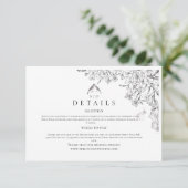 Classic White Black Floral Wedding  Informatiekaartje (Staand voorkant)