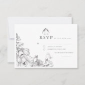 Classic White Black Floral Wedding  RSVP Card (Voorkant)