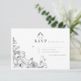Classic White Black Floral Wedding  RSVP Card Kaartje