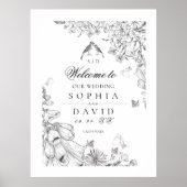 Classic White Black Floral Wedding Welcome  Poster (Voorkant)
