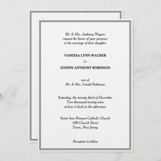 Classic White Black Silver Monogram Wedding  Kaart (Voorkant / Achterkant)