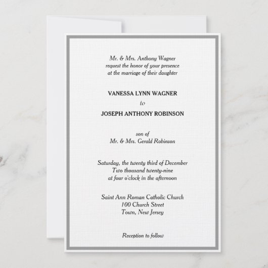 Classic White Black Silver Monogram Wedding  Kaart (Voorkant)