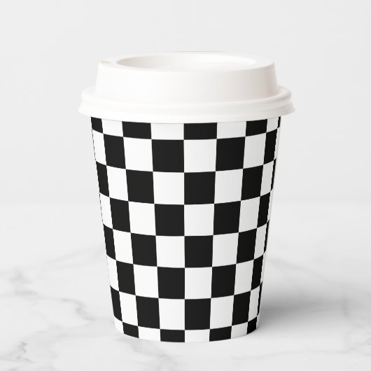 Classic White Black Square Pattern Paper Cups Papieren Bekers (Achterkant)