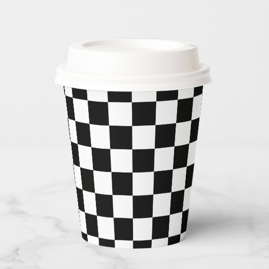 Classic White Black Square Pattern Paper Cups Papieren Bekers (Voorkant)