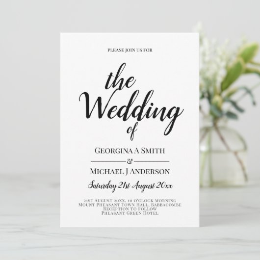 Classic White Black Typography Weddenschap Kaart (Staand voorkant)