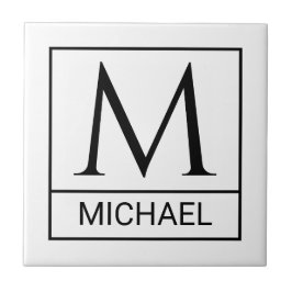 Classic White Ceramic Tile with Initial & Name Tegeltje