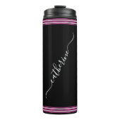 Classic White Cursive Script Name Hot Pink Black Thermosbeker (Voorkant)