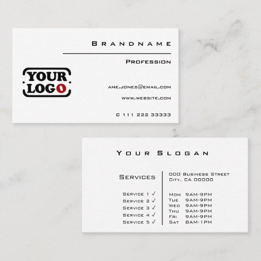 Classic White Custom Logo Sjabloon Professional Visitekaartje (Voorkant / Achterkant)