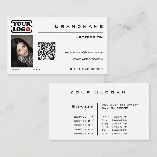 Classic White Custom Photo Logo Professional Visitekaartje (Voorkant / Achterkant)