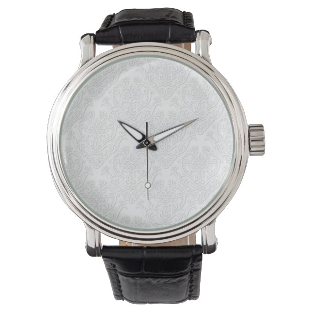 Classic White Damask Patroon Horloge (Voorkant)