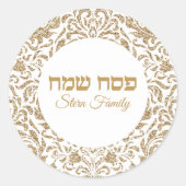 Classic White en Gold Glitter Custom Passover Ronde Sticker (Voorkant)