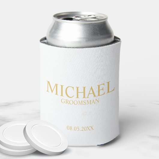 Classic White en Gold Personalized Groomsman Blikjeskoeler